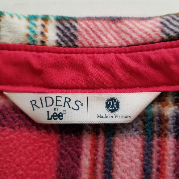 Riders by Lee Flannel Shirt Jacket Womens 2X Pink Plaid Plus Size Shacket - Picture 3 of 6